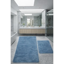 Relax Turkuaz Büyük Boy 80x150 + 50x80 Cm 2'li Banyo Halısı Paspası Seti Kaymaz Klozet Takımı