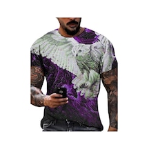 Mor Yeni Yaz Erkek Moda T-shirt Kişilik Uçan Kartallar Baskılı Erkek T-shirt Üst Mor