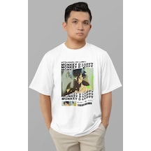 Tasarım Monkey D. Luffy Baskılı Unisex Oversize One Piece Anime T Beyaz