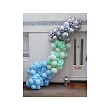 Krom Gümüş Makaron Mavi Ve Mint Yeşili Pastel Balon Zinciri 100 Adet A