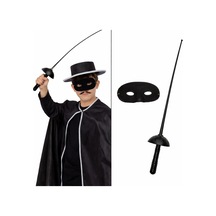 Zorro Kostüm Plastik Aksesuar Seti Maske Ve 67 Cm Yetişkin