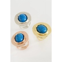 Oval Turkuaz Taşlı Yüzük-sarı N701