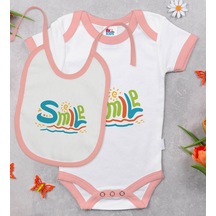 Bk Kids Smile Tasarımlı Pembe Bebek Body Zıbın Ve Mama Önlüğü Hed Çok Renkli