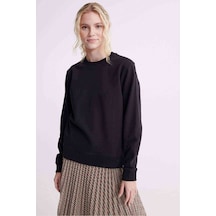 Baskısız Düz Siyah Kadın Sweatshirt