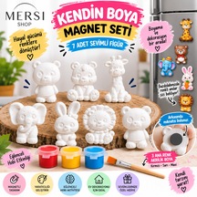 7 Li Kendin Boya Magnet Seti Taş Tozu Figürler 3 Renk Boya Ve Fırçalı Hobi Seti