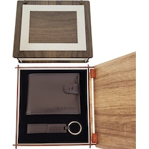 Ahşap Kutulu Deri Cüzdan Ve Anahtarlık Seti - 9042730826803do