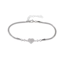 Kalp Model Zirkon Taşlı 925 Ayar Gümüş Kadın Bileklik Gümüş