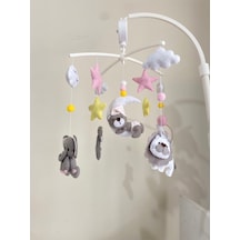 Müzik - Aparat Dahil Karışık Hayvan Figürlü Pembe Açık Sarı El Yapımı Kız Bebek Beşik Dönencesi
