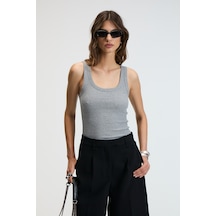 Ethıquet Lıllesol Kadın Fitilli Görünümlü Slim Fit Vücuda Oturan Havuz Yakalı Pamuklu Basic Antrasit