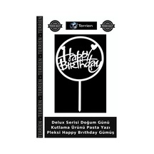 Delux Serisi Doğum Günü Kutlama Ürünü Pasta Yazı Pleksi Happy Brıthday Gümüş