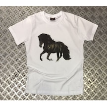 Stoned&Fame Beyaz At Baskılı T-shirt Beyaz