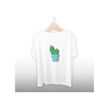 Kaktüs Şirin Detaylı Unisex Tişört Beyaz