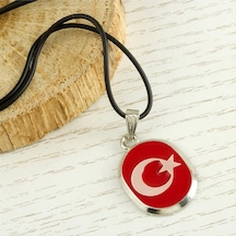 Ay - 969 - Yıldız Metal Vinlex Deri - Nazblsmm - Kolye Kırmızı