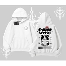 Paw Sitive Kedi Arka Baskılı Kapşonlu Sweatshirt