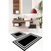 Siyah Çerçeve Desenli Banyo Halısı Klozet Paspas Seti Bs033n11