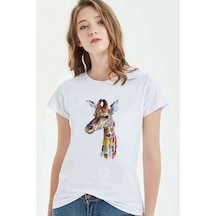 Watercolor Giraffe Kadın Beyaz Tshirt (534311954)