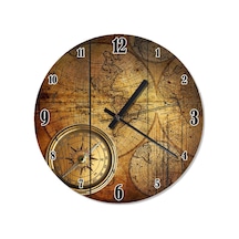 Ahşap Zeminde Küre Dünya Haritası Ve Pusula Duvar Saati Ahşap