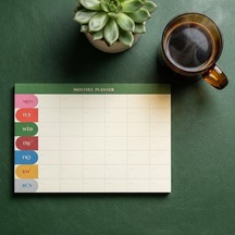 Paperto. Tarihsiz A4 Aylık Masa Planlayıcı 80 Yaprak 110gr. Ivory Minimal Tasarım Ofis & Ev İçin Aylık Takip İngilizce Çok Renkli