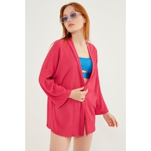 Meecy Kadın Koyu Pembe Katlı Yaka Boyfriend Örme Ceket Koyu Pembe Koyu Pembe