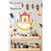 Hoşgeldin Ramazan Renkli Fener Sarkıt Cam Duvar Camili Sticker Seti Çok Renkli