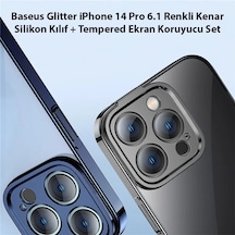 Baseus Glitter İphone 14 Pro 6.1 Renkli Kenar Silikon Kılıf + Tempered Ekran Koruyucu Set- 5775