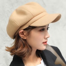 Bej Kadın Sekizgen Moda Retro Şapka
