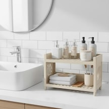 Çok Amaçlı 2 Katlı Organizer Raf Bej Plastik Düzenleyici Stand Banyo, Mutfak, Masaüstü Ve Ofis İçin 25 X 18 Cm
