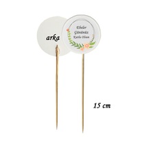 15 Cm Uzun Kürdan - 20 Adet Ebeler Gününüz Kutlu Olsun Baskılı Kokteyl Kürdanı 3