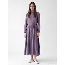 Lcw Modest Lila Dik Yaka Kuşaklı Modal Karışımlı Elbise