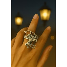 Yay Burcu Simgeli Unisex Ayarlanabilir Metal Yüzük Gümüş - Gri