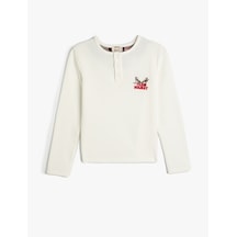 Koton Pijama Üstü İşleme Detaylı Düğmeli Yuvarlak Yaka Uzun Kollu Beyaz 5wlm40017mk