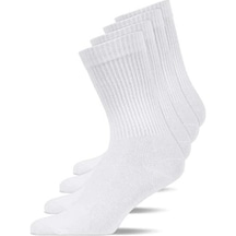 Abani Classic 6 Çift Erkek Spor Çorap Uzun Havlu Taban Fitilli Beyaz