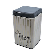 Safari Zebra Desenli Kare Metal Saklama Kabı 10.5 x 10.5 x 16 CM 1.7 L Çok Renkli