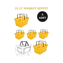 5 adet 22Litre Market ve Alışveriş Sepeti, Saplı Market Sepeti S
