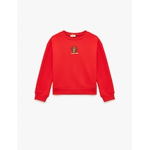 Koton Uzun Kollu Bisiklet Yaka Nakış Detaylı Şardonlu Sweatshirt Kırmızı 6wkg10618ak Kırmızı