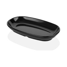12 Adet 25x14 Cm Melamin Oval Kayık Kahvaltılık Mezelik Makinede Yıkanabilir Siyah Servis Tabağı