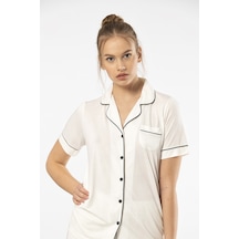 Türen 3368 Kadın Kısa Kollu Gömlek Yaka Pijama Takım-ekru Ekru
