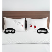 Bk Gift Kişiye Özel Sevgili Tasarımlı Pamuklu Yastık Kılıfı Ve Göz Bandı Çift Uyku Seti-1, Tasarım Ev Tekstili, Uyku Bandı, Ev Hediyesi