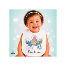 Kişiye Özel Şirinler Keten Bebek Mama Önlüğü Yumuşak - Emici - Yıkanabilir - Özel Tasarım P111 Çok Renkli