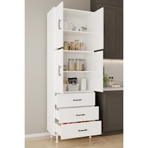 Aeka Ae-3020 Irmak 4 Kapaklı Çok Amaçlı Dolap 3 Çekmeceli Raflı Mutfak Kiler Banyo 195x63x35 Çok Amaçlı Dolap Beyaz