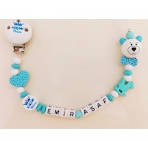 İsimli Emzik Zinciri - Emzik Askısı - Bebek Bez071 Mavi