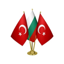 Masa Üstü Bulgaristan Bayrağı Türk Bayrağı Üçlü Pirinç Direk Masa