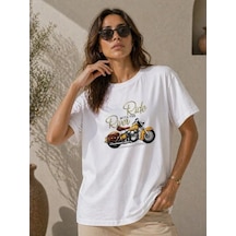 Epilons Zenda1125 Motosiklet Baskılı Tişört Bisiklet Yaka Kısa Kol Yazlık T-shirt - Beyaz Zenda478
