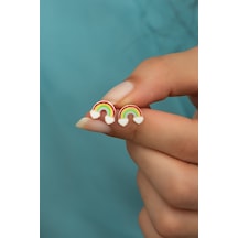 Nereze 925 Ayar Gümüş Minimal Mineli Gökkuşağı Küpe