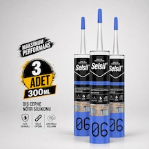 Selsil Şeffaf Nötr Dış Cephe Silikonu 300 Ml Uv Dayanımlı Cam Pvc Beton Derz Dolgu Mastiği 3 Adet