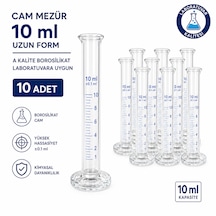 Cam Mezür 10 Ml Uzun Form A Kalite Borosilikat Laboratuvara Uygun 10 Adet