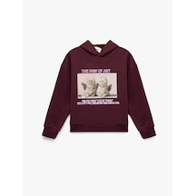 Koton Uzun Kollu Kapşonlu Oversize Baskılı Şardonlu Sweatshirt Bordo 6wkg10590ak Bordo