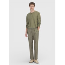 Ramsey Haki Düz Dokuma Regular Fit Casual %100 Keten Pantolon