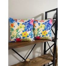 Çiçek ve Yaprak Desenli Renkli Dekoratif 2'li Kırlent Kılıfı