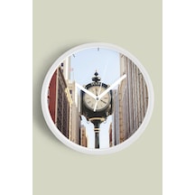 Saat Kulesi - Vintage Temalı Modern Duvar Saati - 25cm - Önü Camlı Beyaz Kasa - Sessiz Mekanizma-jh0034 Beyaz